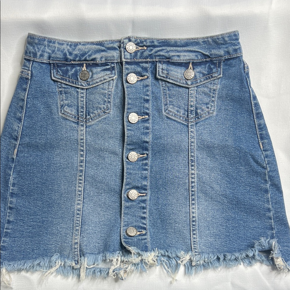 Cello Blue Frayed Hem Mini Skirt